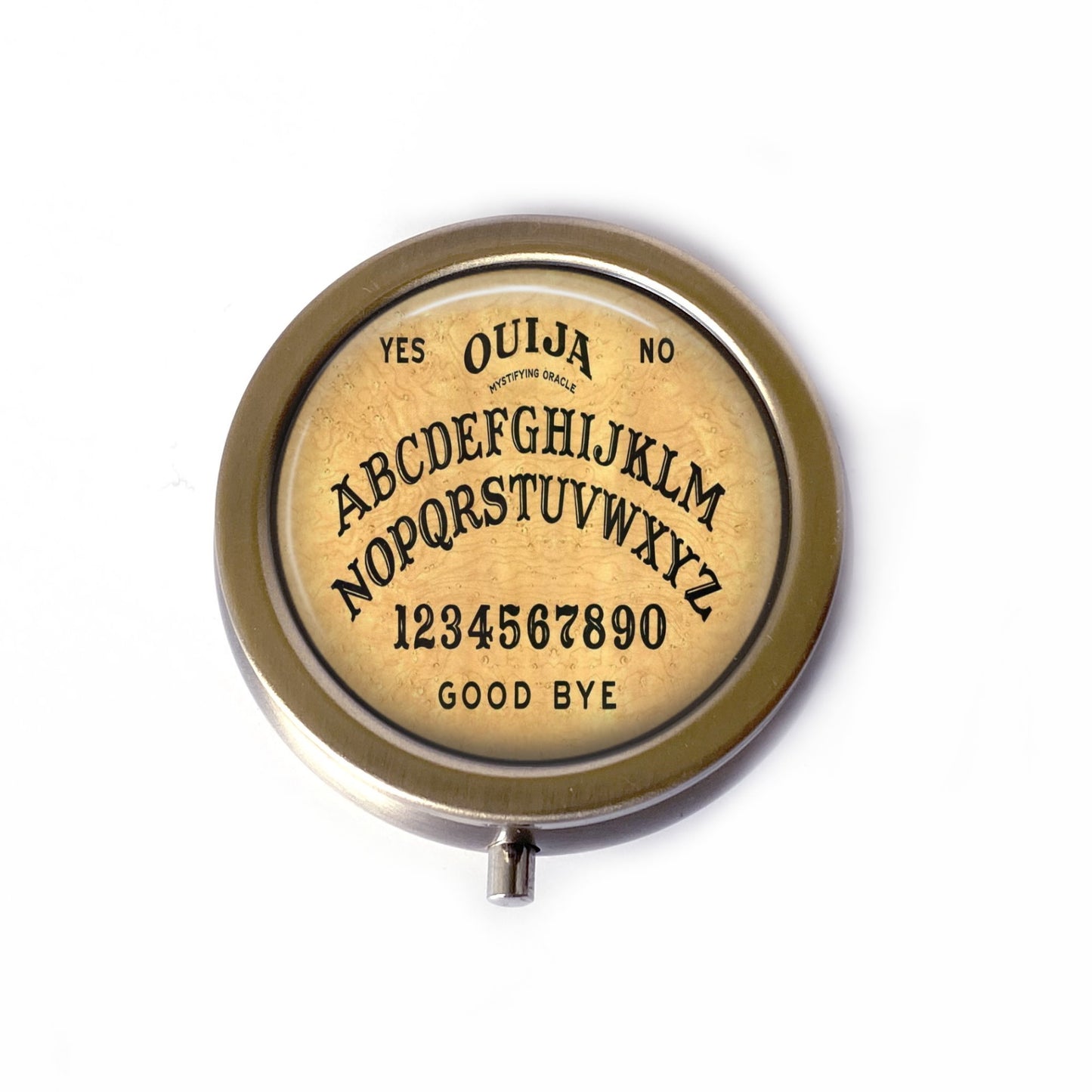 Ouija Board Pill Box – Gothic Metal Container for Meds, Mints & Trinkets - Halloween Prescription Organizer Case