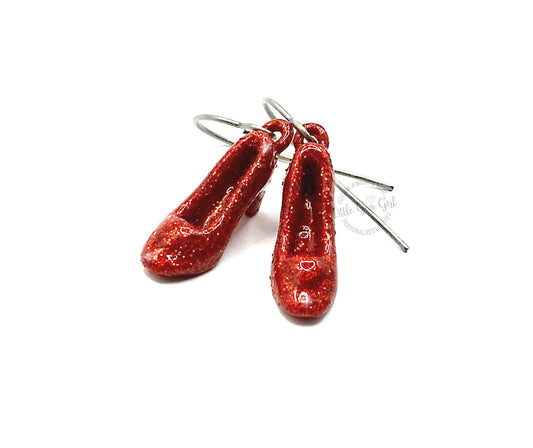 The Wonderful Wizard of Oz Jewelry Dorothy's Sparkly Ruby Red Slippers Earrings with Titanium Ear Wires for Sensitive Ears