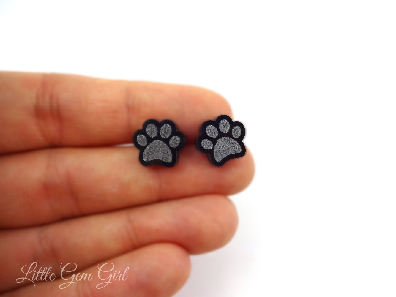 Paw Print Earrings Available with Titanium or Stainless Steel Post - Animals, Dog, Cat Black Pawprint Stud Earrings
