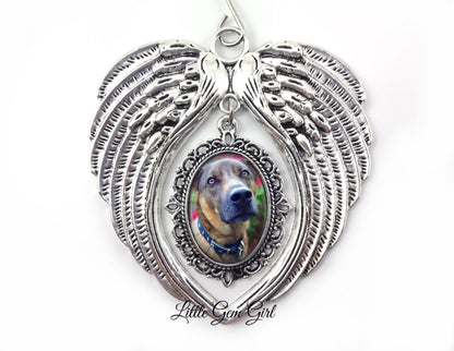 Memorial Christmas Tree Ornament with Custom Photo - Personalized In Memory Silver Angel Wings Holiday Decoration