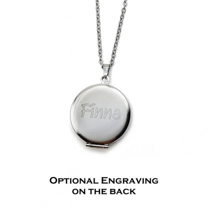 Stainless Steel Flower Locket Necklace – Custom Photo Locket with Engraving, Holds 1–2 Photos, Memorial Keepsake Gift
