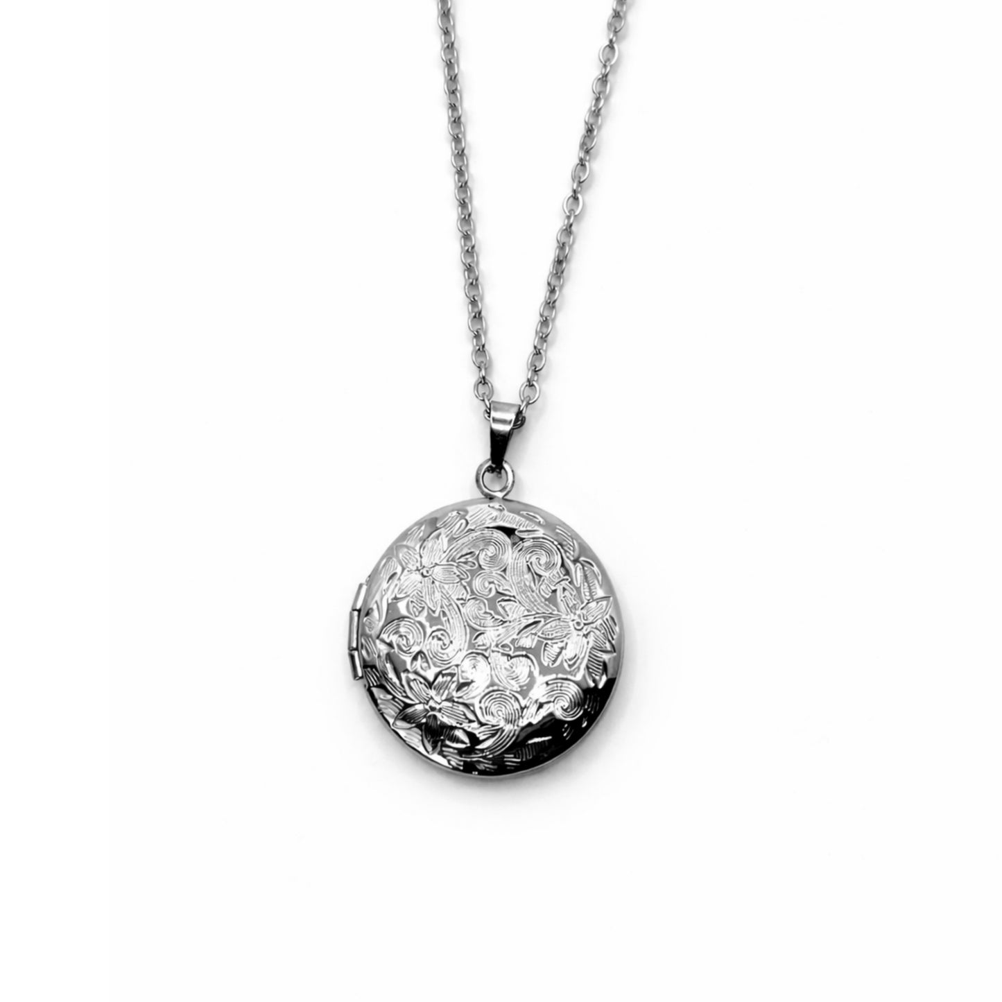 Stainless Steel Flower Locket Necklace – Custom Photo Locket with Engraving, Holds 1–2 Photos, Memorial Keepsake Gift