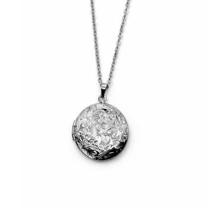 Stainless Steel Flower Locket Necklace – Custom Photo Locket with Engraving, Holds 1–2 Photos, Memorial Keepsake Gift