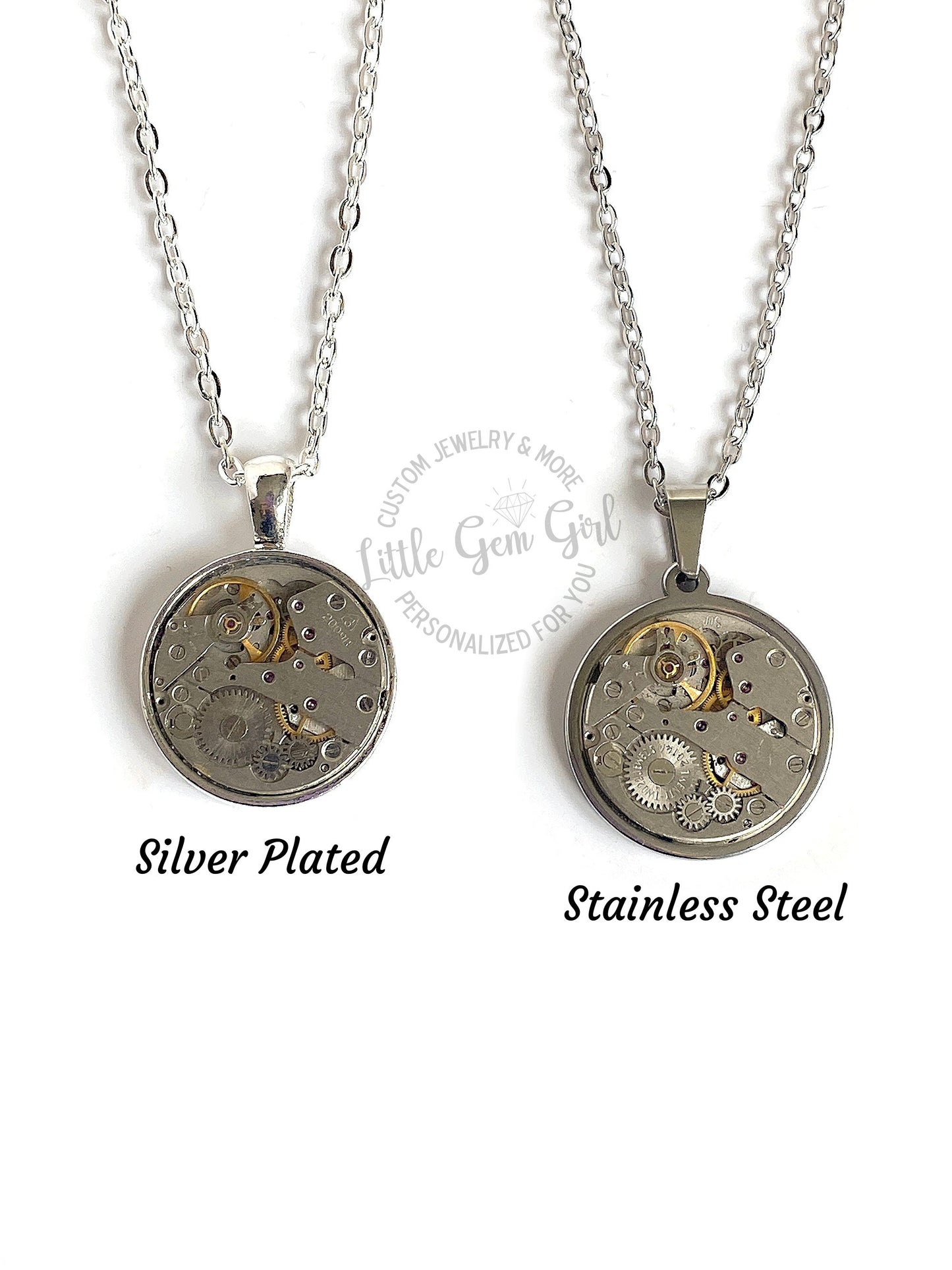 Steampunk Watch Movement Necklace - Genuine Vintage Watch Parts Pendant - Stainless Steel Jewelry Gift for Men and Women