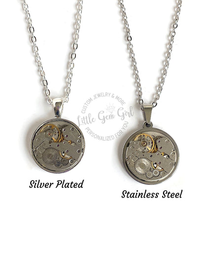 Steampunk Watch Movement Necklace - Genuine Vintage Watch Parts Pendant - Stainless Steel Jewelry Gift for Men and Women