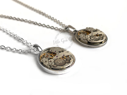Steampunk Watch Movement Necklace - Genuine Vintage Watch Parts Pendant - Stainless Steel Jewelry Gift for Men and Women