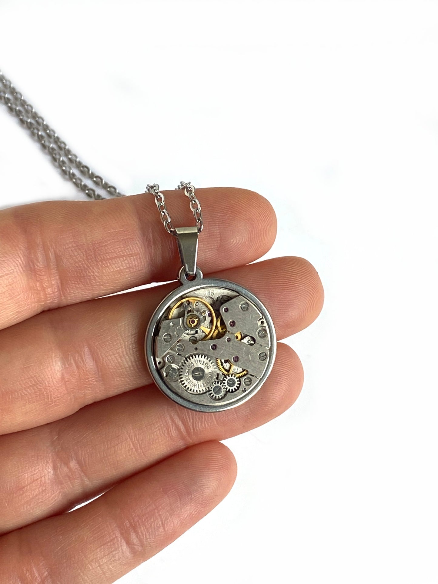Steampunk Watch Movement Necklace - Genuine Vintage Watch Parts Pendant - Stainless Steel Jewelry Gift for Men and Women