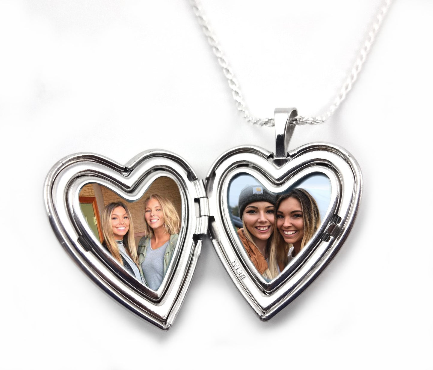 Custom Photo Heart Locket 925 STERLING SILVER w/ optional Engraving on Front and Back - Picture Charm Necklace -  In Memory Memorial Jewelry