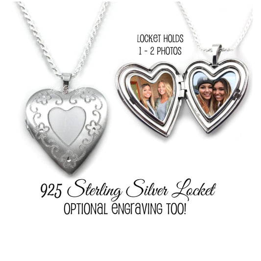 925 Sterling Silver Custom Photo Flower Locket w/optional Engraving on Back - Picture Keepsake Jewelry